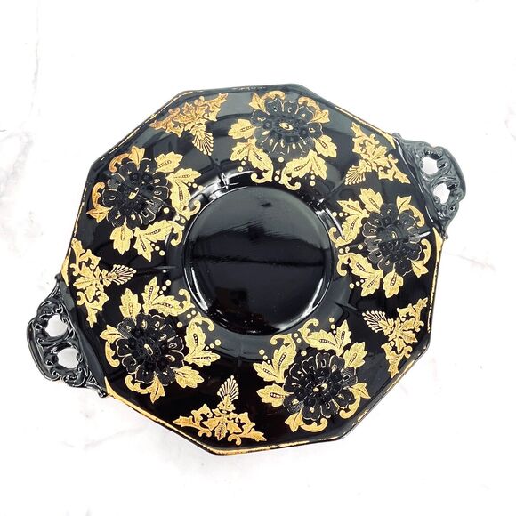 Cambridge LORNA Ebony Gilt 2-Handle Serving Platter Rare Vintage 1930's - Picture 1 of 6
